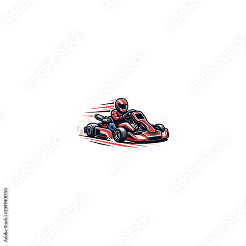 Foto Red racing go kart vector illustration with professional speed driver