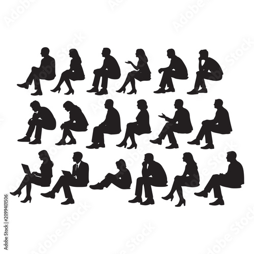 Sitting People Silhouette Vector Collection of Men, Women & Teens