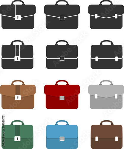 Briefcase icons set with colorful business bags isolated on white background flat vector illustration