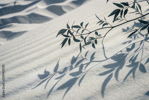 Willow branch and leaf shadows on white sand dunes