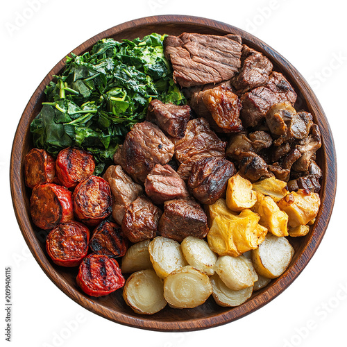 Cooked meat and vegetables isolated on transparent background