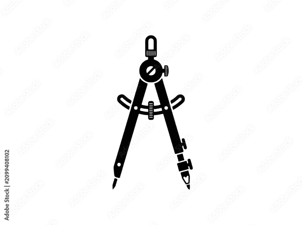 Fototapeta premium Black compass drafting tool icon isolated on transparent background, Vector