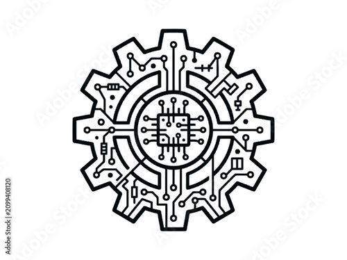 Black gear icon with cogwheel design isolated on transparent background, Vector