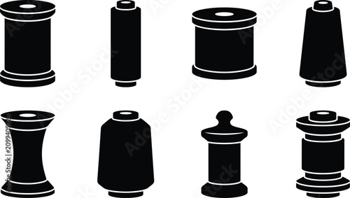 Tableau sur toile Thread spool silhouette collection with bobbins in textile and sewing design