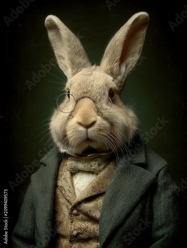 Rabbit portrait in vintage style