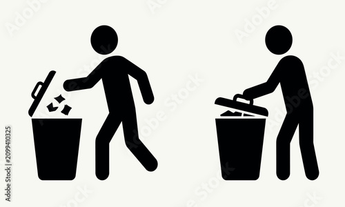 Foto Human figure interacting with waste bin silhouettes against a white background d