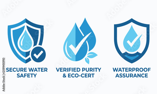 Φωτογραφία Water droplet shield icons with checkmarks represent security purity and waterpr
