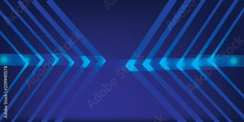 Cuadro en lienzo Abstract background featuring glowing blue chevron arrows pointing towards center for dynamic motion speed concept