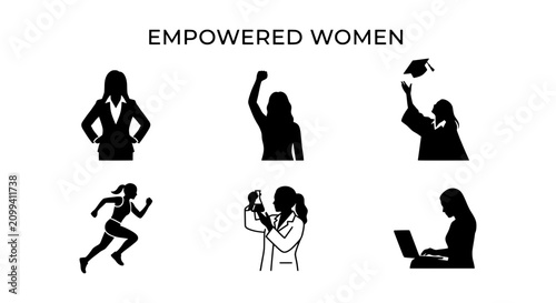 Empowered Women Vector Icons: Success, Achievement, Career, Fitness, Science, Education