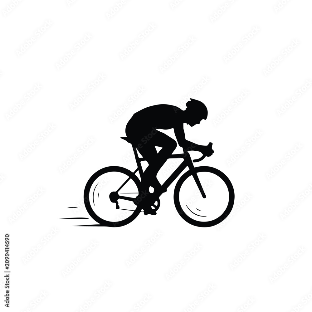 Fototapeta premium Black silhouette of a cyclist riding a bicycle in a minimalist rider