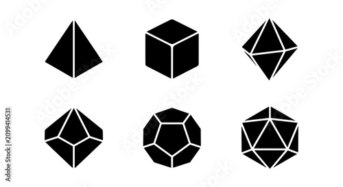Foto Geometric Shapes Collection, Platonic Solids Icons, 3D Forms Vector Set, Abstrac