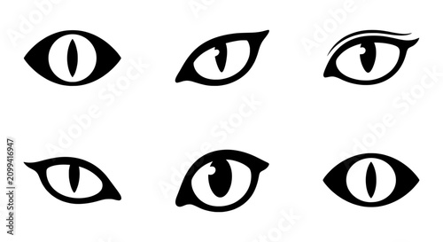 Obraz na płótnie Cat eye silhouette icons, 6 black feline eye vector set, predatory animal gaze g