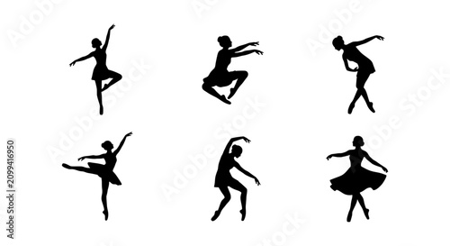 Foto Graceful ballerina silhouettes, set of 6 ballet dancer icons, elegant female dan