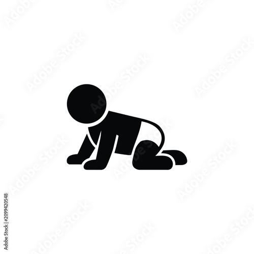 Crawling baby solid icon for infant movement, early development, toddler milestone, childcare and nursery activity design