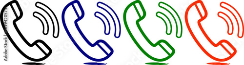 Tableau sur toile Incoming call icon set showing telephone handset with wave signal in four colors on transparent background