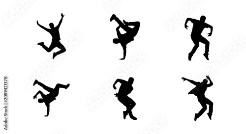 Cuadro en lienzo Breakdance Silhouette Icons, Dynamic Dancer Poses, Urban Street Dance Moves, Hip