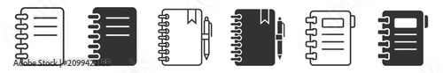 Foto notebook spiral binding with pen and bookmark vector icons on transparent backgr