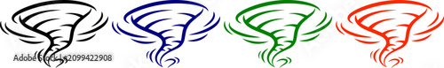 Fotografie Set of four outline tornado icons with rotating air motion on transparent background for weather reporting