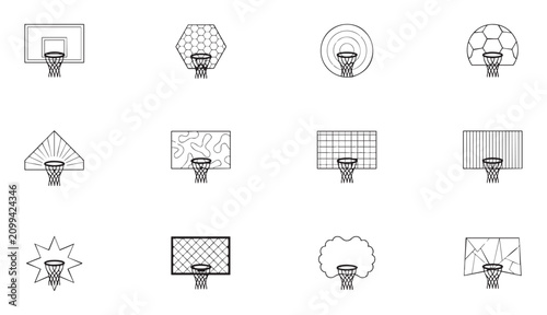 Cuadro en lienzo Set of unique basketball backboards and hoops outline icons on transparent background vector
