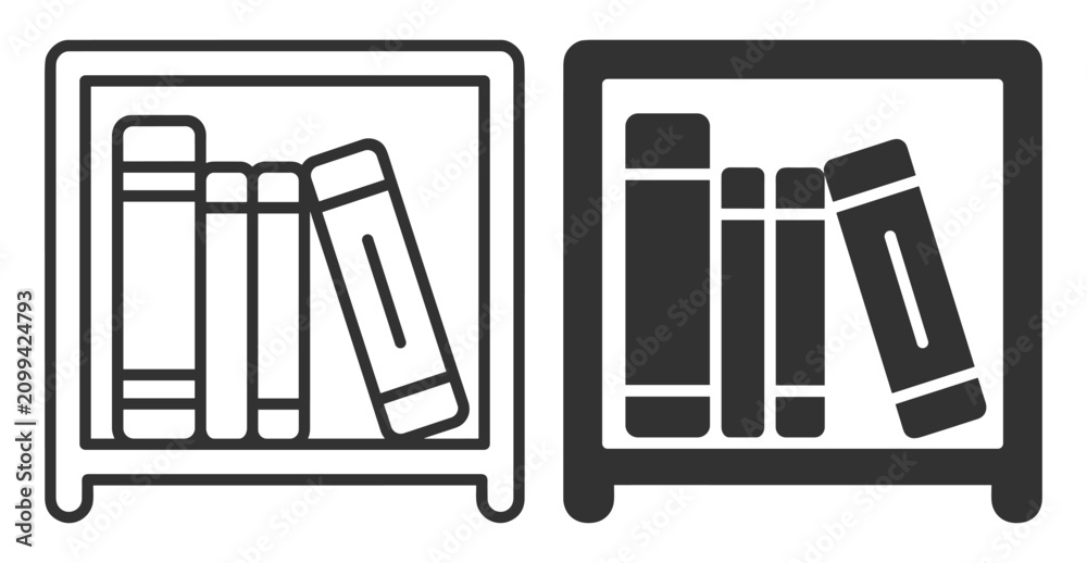 Obraz premium Books on a shelf icon set line and solid style education library on transparent background