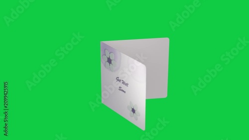 On play folded greeting card opening and tilting to 90° revealing interior on transparent backdrop