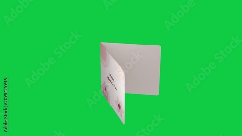 Folded Moms Day card rotating clockwise, opening after rotation, revealing blank page on clear bg