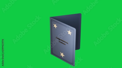Blue card rotating open on transparent bg after tap, revealing interior panels showing congrats