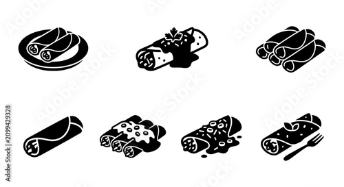 Obraz na plátne Mexican Food Icons, Enchilada Vector Set, Traditional Cuisine Graphics, Deliciou