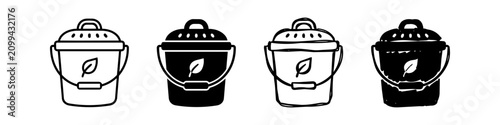 Fotografie Compost bin icon set in four styles: outline, solid, and hand-drawn