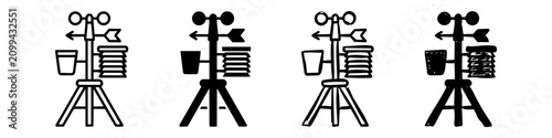 Fotografía Set of four weather station icons in various styles: outline, solid silhouette, and hand-drawn doodles