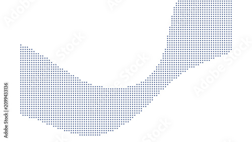 Halftone blue wave curve design with dotted pattern texture isolated on transparent background grid.
