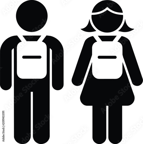 School boy and school girl student silhouette icon set with backpacks for back to school education concept vector
