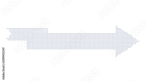 Horizontal arrow pointing right made of small blue dots on transparent background vector file.
