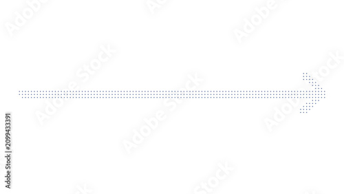 Horizontal arrow symbol made of blue dots on transparent background for direction.
