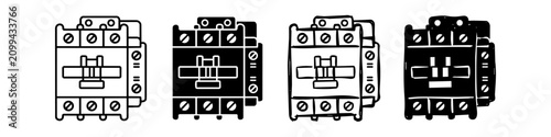 Cuadro en lienzo Set of four electrical contactor icons in outline, solid, and hand-drawn styles