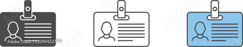 Set of three identification badge icons in different styles and colors ID card access