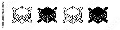Foto Four isometric electrical junction box icons in line and solid styles