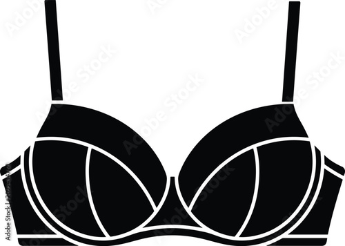 Black bra vector icon of female undergarment brassiere lingerie fashion accessory isolated on a white background