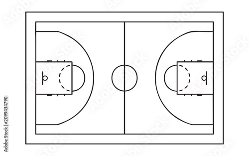 Professional basketball court layout diagram for sports strategy planning and tactical game analysis.