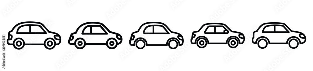 Fototapeta premium giggle car drawing line art symbol and funny outline vector icon set.