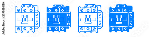 Cuadro en lienzo Set of blue electrical contactor and relay icons in line art and sketch styles