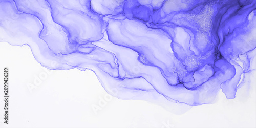Schilderij op canvas Abstract Blue and White Watercolor Background with Soft Cloud Texture, Winter Ic