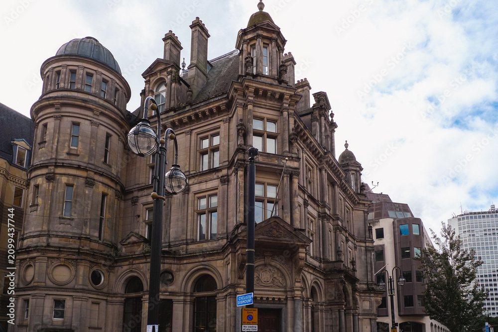 Fototapeta premium Birmingham, England - September 10, 2025: Ornate Victorian architecture decorating the exterior of a historic building in Birmingham city centre. Editorial use only. 