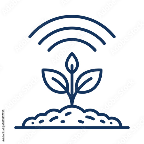 Smart farming seedling icon with digital signal waves representing growth