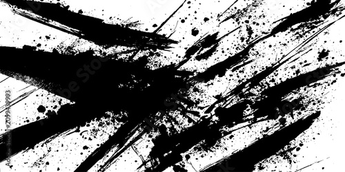 Schilderij op canvas Abstract black ink splash and splatter art, chaotic and dynamic brush strokes creating a powerful visual expression