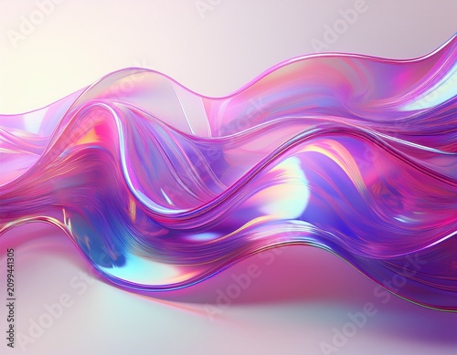 3d glass holographic liquid white background ribbon wave line render abstract fluid gradient tape fluid flow curve shape with flare and motion effect in purple pink light hologram colors