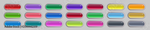 Colorful Glossy 3D Gel UI Button Set with Metallic Frames for Web and Apps, Editable AI file