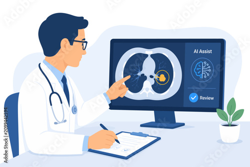 Konstfotografi doctor reviewing ai assisted medical scan magnetic resonance imaging health care