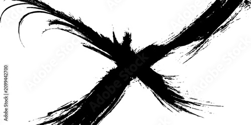 Fotografie A bold black brushstroke forms an abstract 'X' symbol, conveying a sense of opposition or negation with raw, artistic energy
