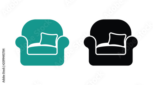 Bild auf Leinwand Two seater sofa silhouette in teal and black flat vector design